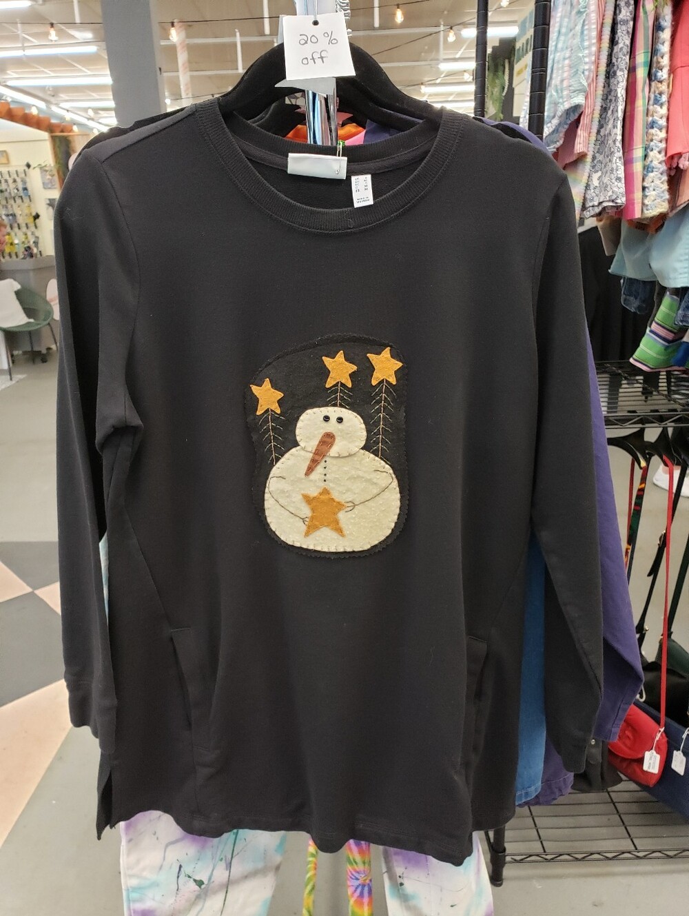 Upcycled Winter Snowman Snowmen Star Primitive Sweatshirt